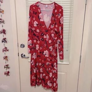 💐Old Navy Women's XL Jersey Wrap Red Floral Dress